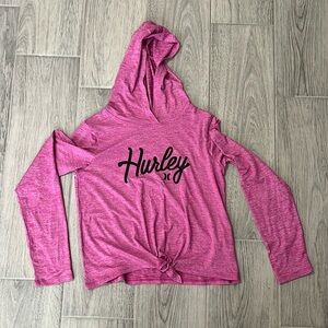 Girls hooded shirt - Hurley- pink with tie front